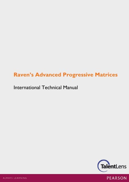 Raven's APM International Technical Manual - TalentLens