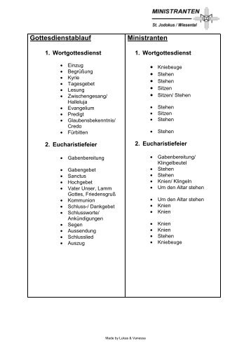 Gottesdienstablauf Ministranten