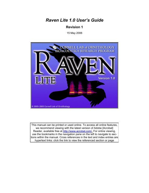 Raven Lite 1.0 User's Guide - Cornell Lab of Ornithology - Cornell ...
