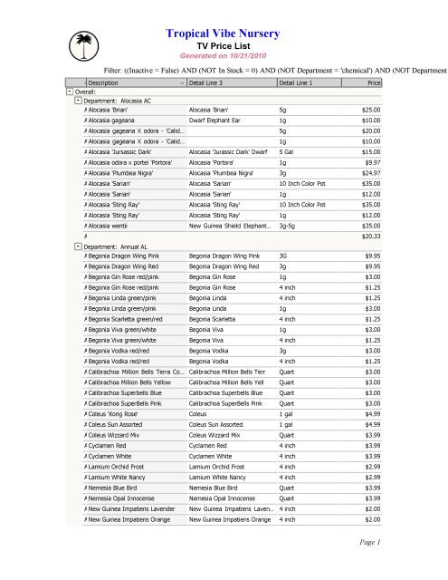 TV Price List - Tropical Vibe