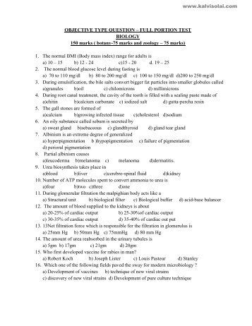 OBJECTIVE TYPE QUESTION – FULL PORTION TEST ... - kalvisolai