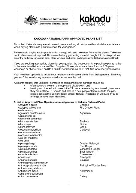 Kakadu National Park - Approved plant list (PDF - 127KB)