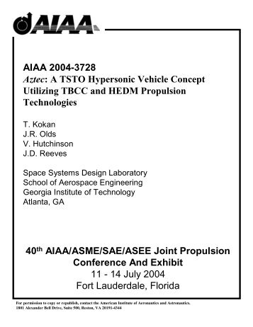 A TSTO Hypersonic Vehicle Concept Utilizing TBCC and HEDM ...