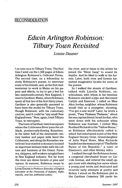 Edwin Arlington Robinson: Tilbury Town Revisited