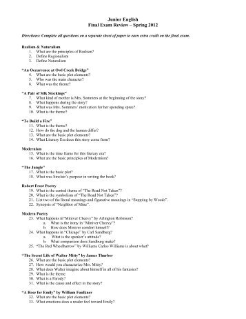 Junior English Final Exam Review – Spring 2012