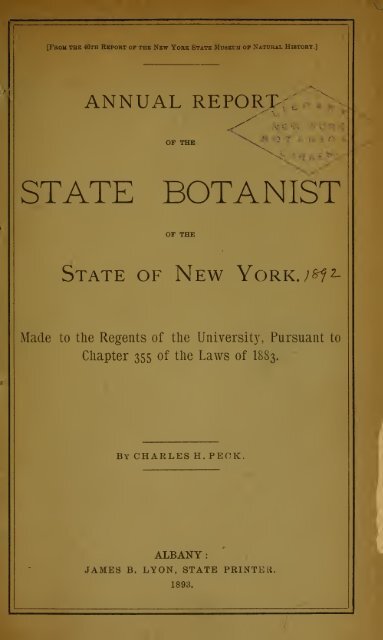 Annual Report of the State Botanist 1892 - MykoWeb