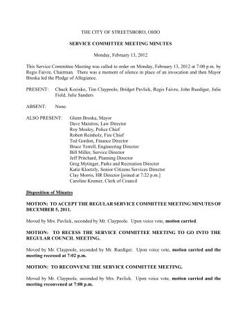 Service Committee 02-13-12 Minutes.pdf - Streetsboro