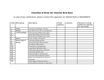 Checklist of Birds for Chennai Bird Race