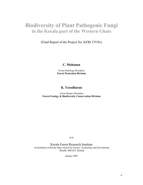 Biodiversity of Plant Pathogenic Fungi - Kerala Forest Research ...