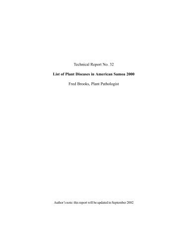 Technical Report No. 32 List of Plant Diseases in American Samoa ...