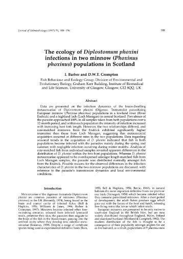 The ecology of Diplostomum phoxini infections in two minnow ...