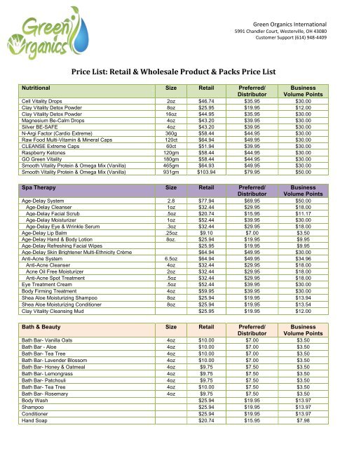 Price List April 2012 - Green Organics International