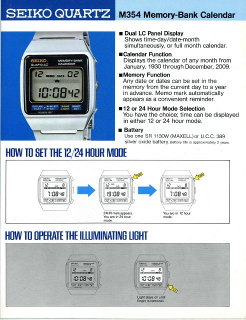 I. SEIKO QUAR-TZ_ M354 Memory-Bank Calendar' - Digital Watch ...