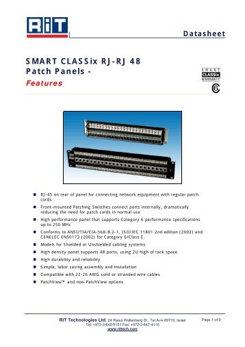 SMART CLASSix RJ-RJ 48 Patch Panels - - RiT Technologies Ltd.