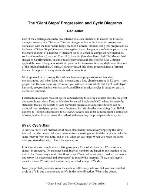 The 'Giant Steps' Progression and Cycle Diagrams - Dan Adler