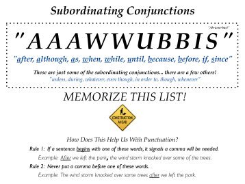 Subordinating Conjunctions MEMORIZE THIS LIST!