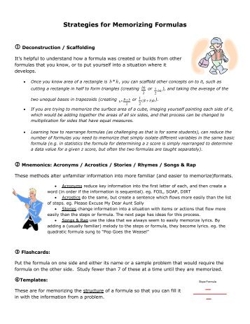 Strategies for Memorizing Formulas