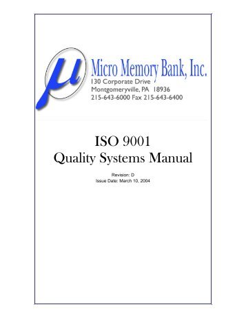 ISO 9001 Quality Systems Manual - Micro Memory Bank, Inc.