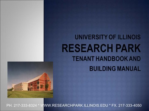 EnterpriseWorks Tenant Handbook - Research Park - University of ...