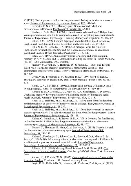 Individual Differences in Span 1 Individual Differences in Memory ...