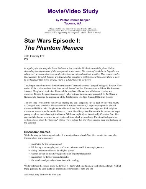 stars war 1: the phantom menace - Evangelical Lutheran Church in ...