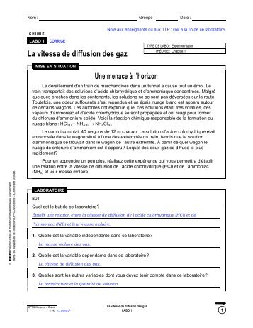 La vitesse de diffusion des gaz Une menace à l'horizon