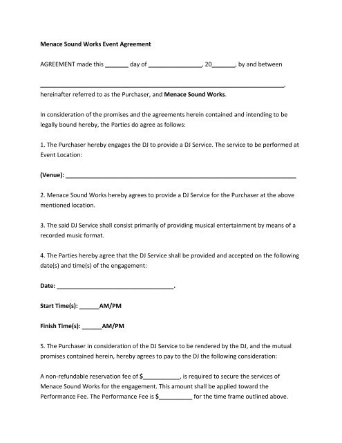 sample agreement menace sound works sample time frame