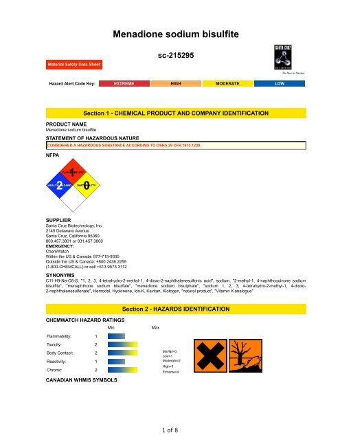 Menadione Sodium Bisulfite Santa Cruz Biotechnology Inc