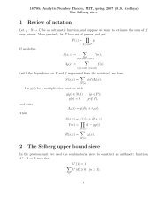 1 Review of notation 2 The Selberg upper bound sieve