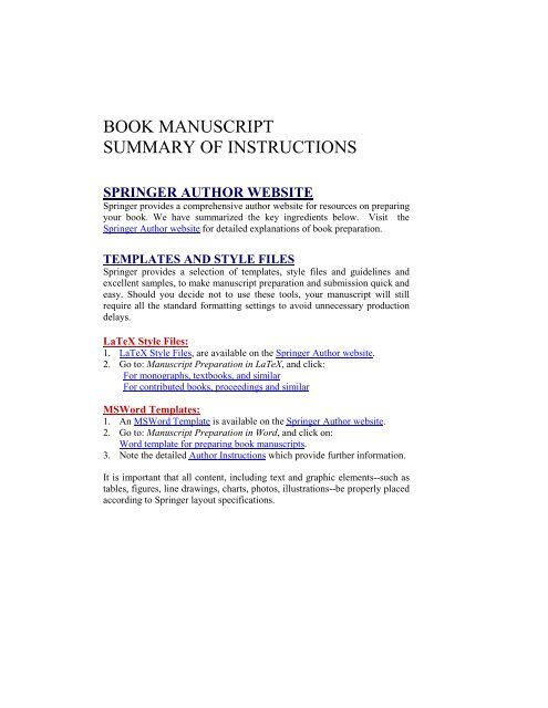 BOOK MANUSCRIPT SUMMARY OF INSTRUCTIONS