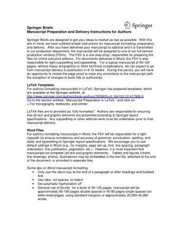 SpringerBriefs Manuscript Preparation and Delivery Instructions for ...