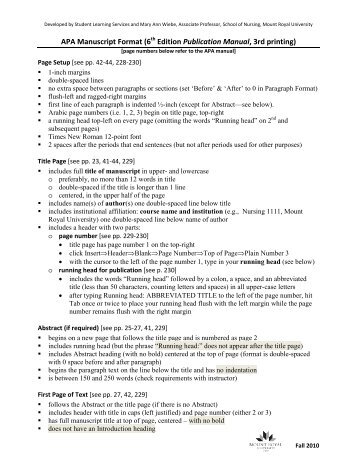 APA Manuscript Format - Mount Royal University