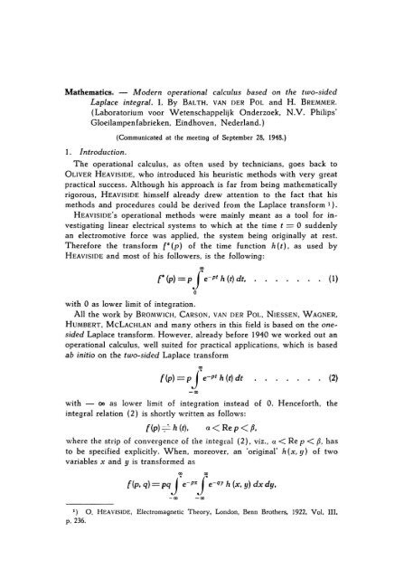 Operational Culculus Modern operational calculus based on the two-sided Laplace ... - DWC