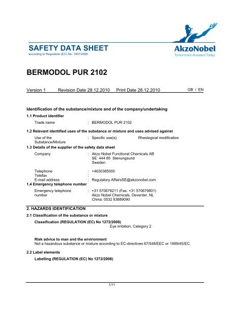 SAFETY DATA SHEET BERMODOL PUR 2102 - AkzoNobel