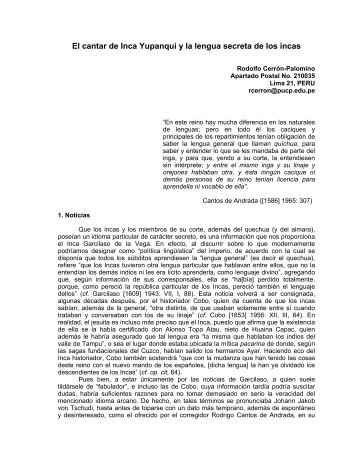 El cantar de Inca Yupanqui y la lengua secreta de los incas - Aymara