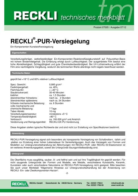 07005 PUR-Versiegelung - RECKLI GmbH