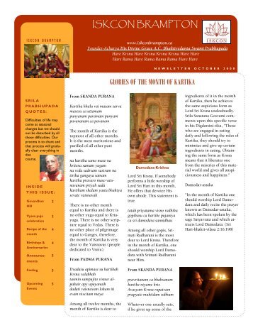 GLORIES OF THE MONTH OF KARTIKA ISKCON BRAMPTON