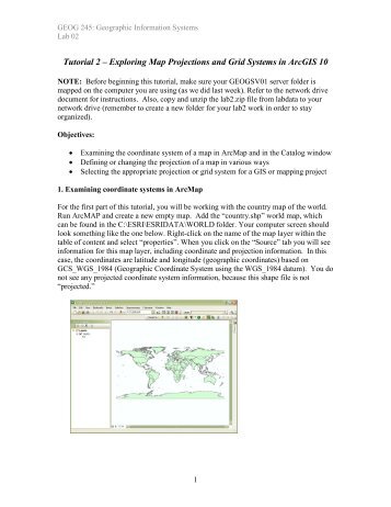 Tutorial 2 – Exploring Map Projections and Grid Systems in ArcGIS 10