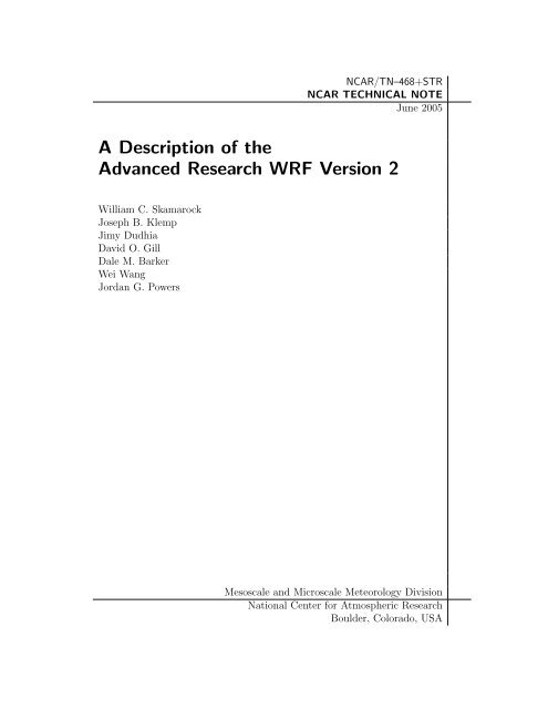 Advanced Research WRF (ARW) Technical Note - MMM - University ...