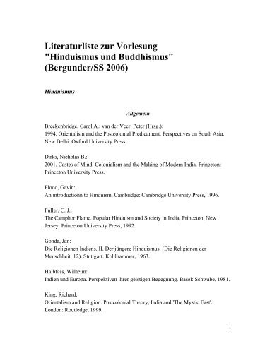 Literaturliste zur Vorlesung "Hinduismus und Buddhismus ...