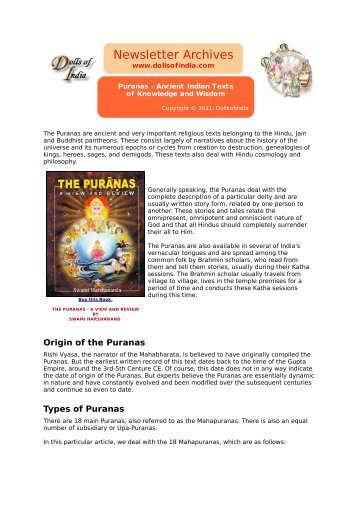 Puranas - Ancient Indian Texts of Knowledge and ... - Dolls of India