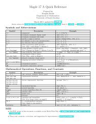 Maple 17 A Quick Reference - Department of Mathematics ...