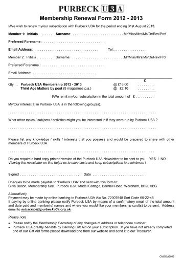 application form renewal click here - Purbeck U3A