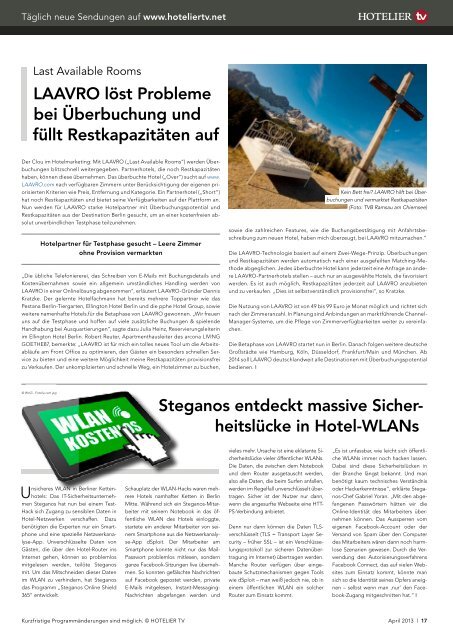 HOTEL TV PROGRAMM – April 2013