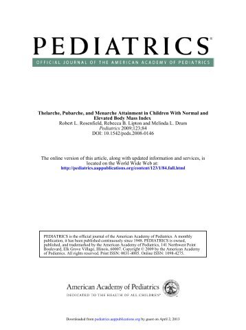 Thelarche, Pubarche, and Menarche Attainment in ... - Pediatrics