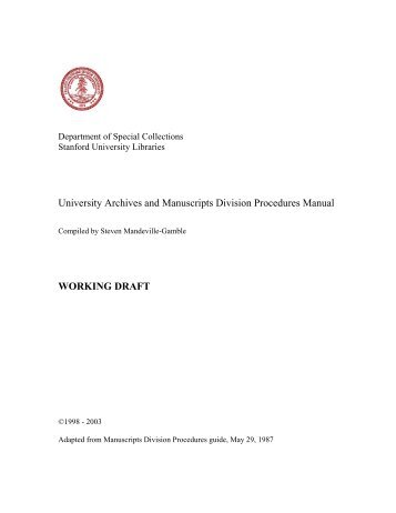 Manuscripts Division Procedures - Stanford University Libraries ...