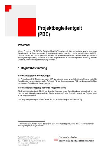 Projektbegleitentgelt-Regelung - Österreichische ...