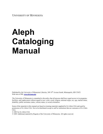 Aleph Cataloging Manual - Ex Libris Users of North America's ...