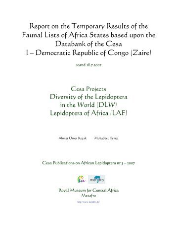 Report on the Temporary Results of the Faunal Lists of Africa States ...