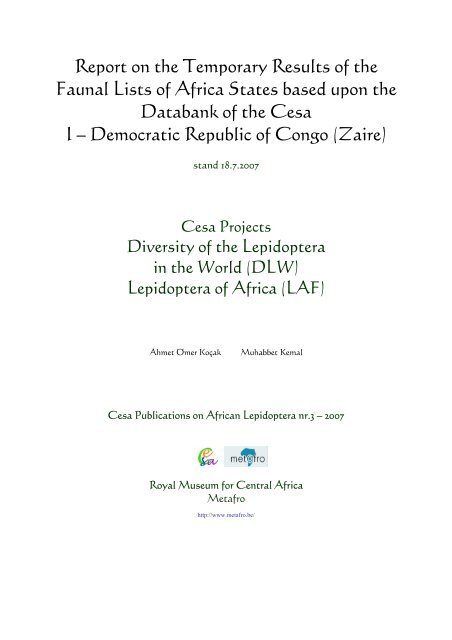 Report on the Temporary Results of the Faunal Lists of Africa States ...